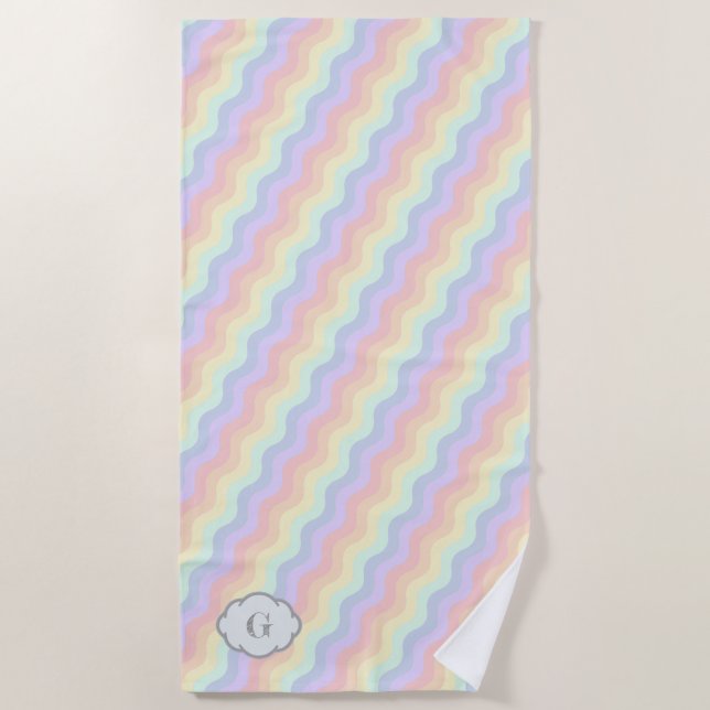 Toalla de playa Pastel Rainbow Waves (Anverso)