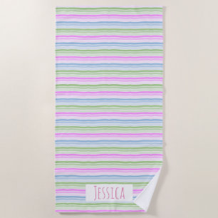 Toalla De Playa Pastel Wavy Striped Modern Personalizado