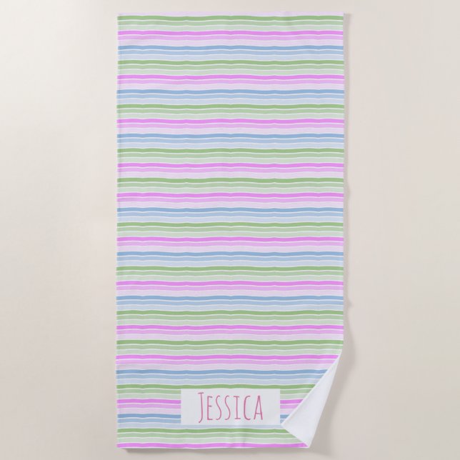 Toalla De Playa Pastel Wavy Striped Modern Personalizado (Anverso)