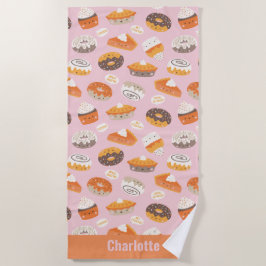 Toalla De Playa Pastelitos, pasteles y donuts de color rosa