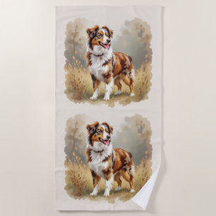 Toalla De Playa Pastor Australiano Perro Rojo Merle Aussie