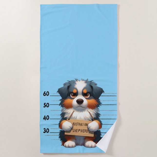 Toalla De Playa Pastor Australiano travieso (Anverso)