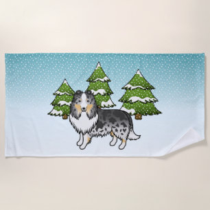 Toalla De Playa Pastor de ovejas de Shetland Blue Merle en un bosq