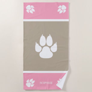 Toalla De Playa Patas rosadas y beige con nombre personalizado