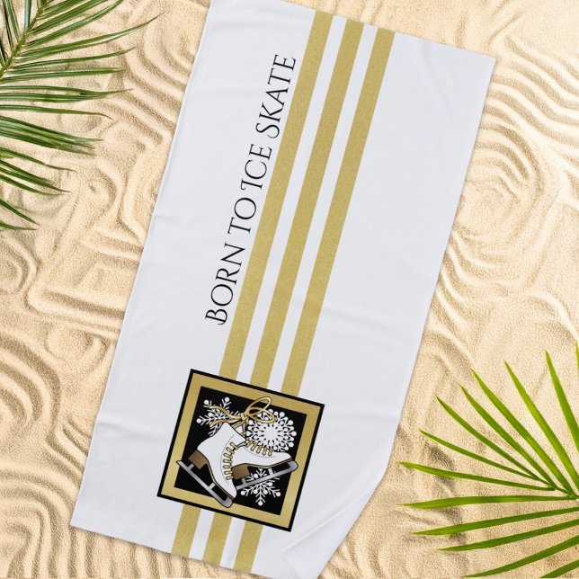 Toalla De Playa Patinaje sobre hielo blanco negro Purpurina de oro (Subido por el creador)