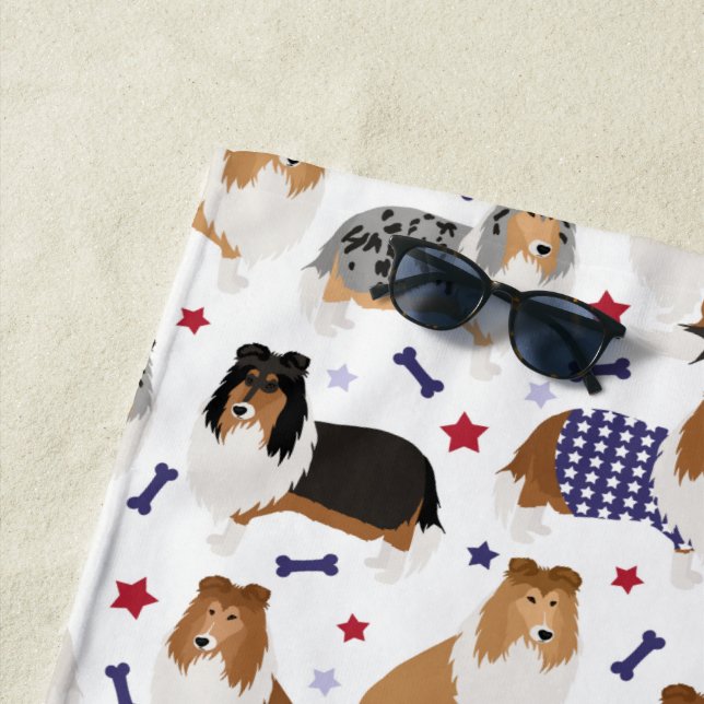 Toalla de playa Patriotic Rough Collie Pattern (In situ)
