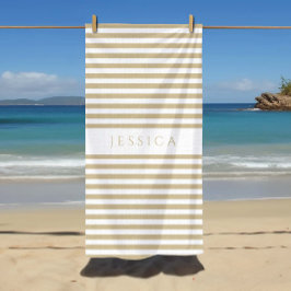 Toalla De Playa Patrón a rayas beige moderno personalizado