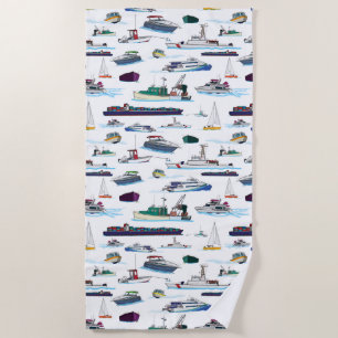 Toalla De Playa Patrón aleatorio de barcos y barcos Ilustraciones