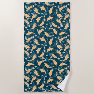 Toalla De Playa Patrón amarillo y azul - Koi Fish