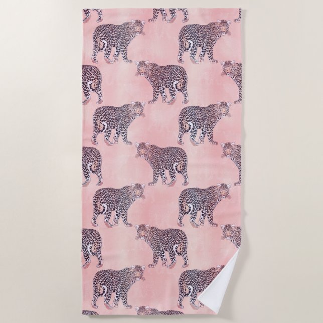 Toalla De Playa Patrón animal moderno de leopardo rosa (Anverso)