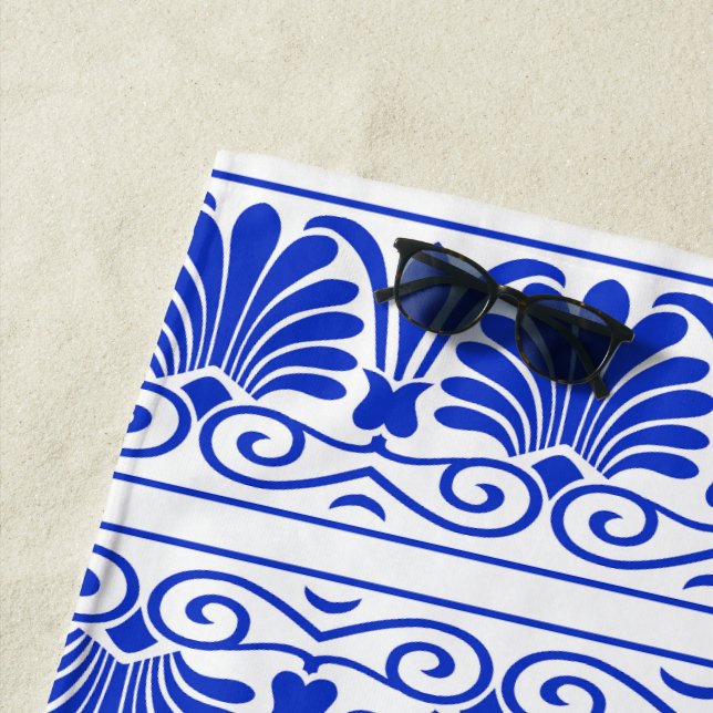 Toalla De Playa Patrón árabe del Mediterráneo griego Azul (In situ)