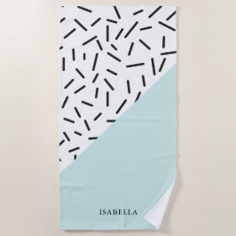 Toalla De Playa Patrón azul claro y geométrico personalizado