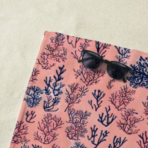 Toalla De Playa Patrón azul de coral de adormidera