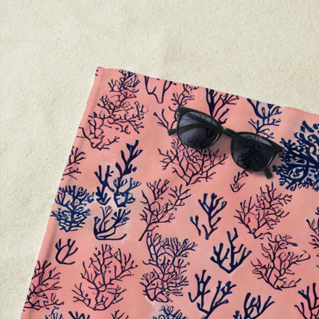 Toalla De Playa Patrón azul de coral de adormidera (In situ)