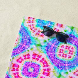 Toalla De Playa Patrón azul rosa púrpura de tinte Boho