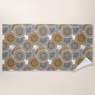 Toalla De Playa Patrón beige gris mandala árabe estilo oriental