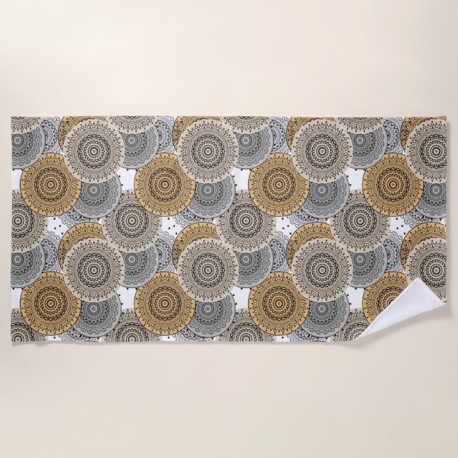 Toalla De Playa Patrón beige gris mandala árabe estilo oriental (Anverso)