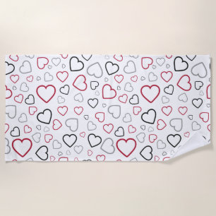 Toalla De Playa Patrón Carmin Red Gray Happy Hearts