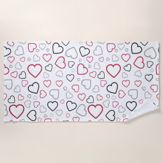 Toalla De Playa Patrón Carmin Red Gray Happy Hearts