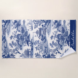 Toalla De Playa Patrón Chinoiserie personalizado Pagoda Azul Blanc