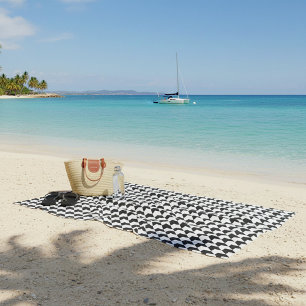 Toalla De Playa Patrón clásico de houndstooth negro