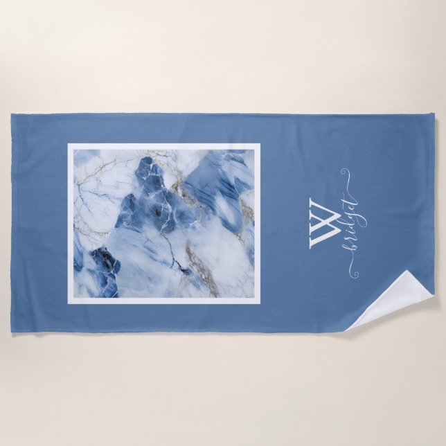 Toalla De Playa patrón costero abstracto de mármol azul (Anverso)