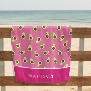 Toalla De Playa Patrón Cute Kawaii Sonriente de aguacate personali