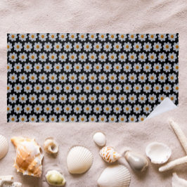 Toalla De Playa Patrón Dahlia blanco sobre flor negra