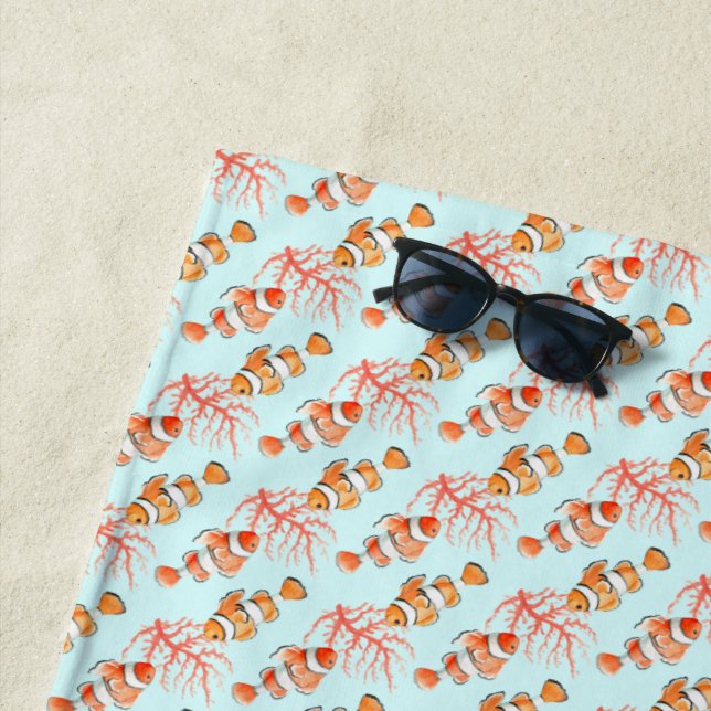 Toalla De Playa patrón de acuarela de coral anemoneurótico (In situ)