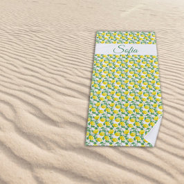 Toalla De Playa Patrón de acuarela de limón amarillo rubio