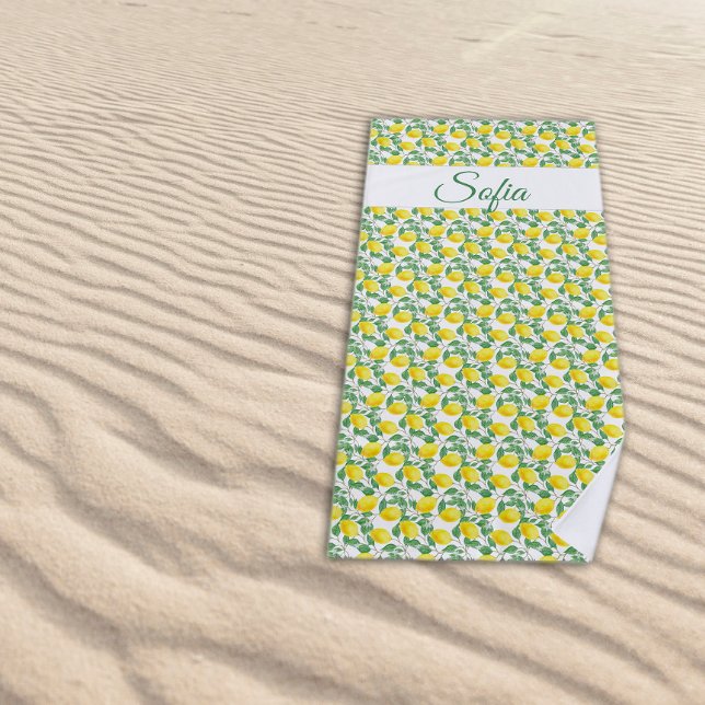 Toalla De Playa Patrón de acuarela de limón amarillo rubio (Subido por el creador)