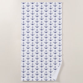 Toalla De Playa Patrón de ancla náutica azul marino moderno