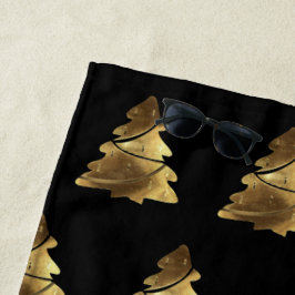 Toalla De Playa Patrón de árbol de Navidad de aspecto negro y dora