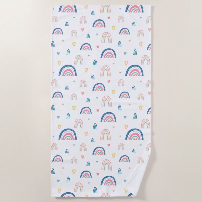 Toalla De Playa Patrón de arcoiris y corazón (Anverso)