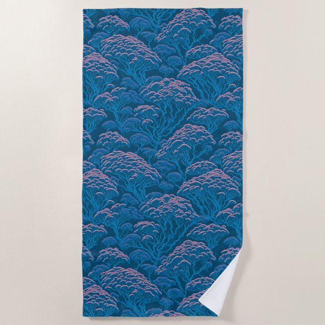 Toalla De Playa Patrón De Arrecifes De Coral Azul Y Rosa (Anverso)