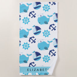 Toalla De Playa Patrón de ballenas, ballenas azules, tu nombre