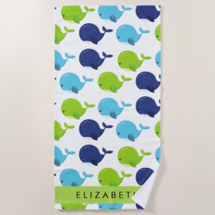 Toalla De Playa Patrón de Ballenas, Ballenas Cutas, Tu Nombre