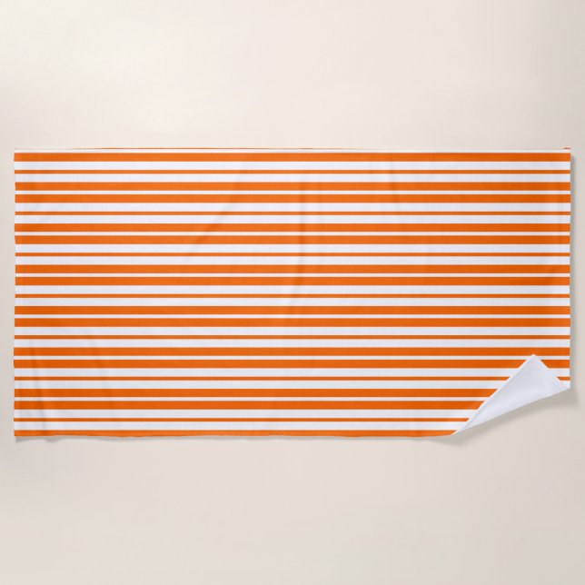 Toalla De Playa Patrón de bandas verticales blancas naranja (Anverso)