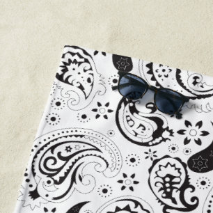Toalla De Playa Patrón de cachemira en negro y blanco – Arte texti