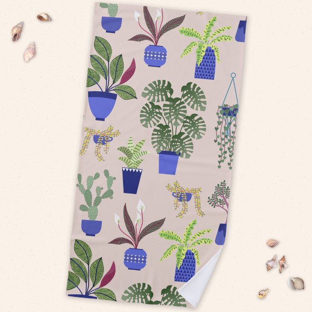 Toalla De Playa Patrón de Cactus Rosa (Cactus Succulent Houseplant beach towel)