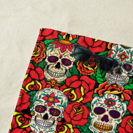 Toalla De Playa Patrón de calaveras florales