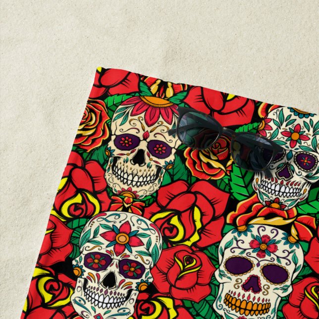 Toalla De Playa Patrón de calaveras florales (In situ)