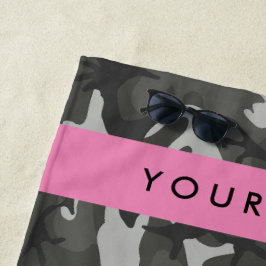 Toalla De Playa Patrón de camuflaje gris, tu nombre, Personaliza