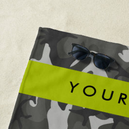 Toalla De Playa Patrón de camuflaje gris, tu nombre, Personalizar