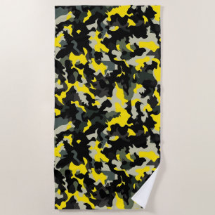 Toalla De Playa Patrón de camuflaje negro y amarillo