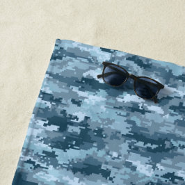 Toalla De Playa Patrón de camuflaje pixelado militar azul