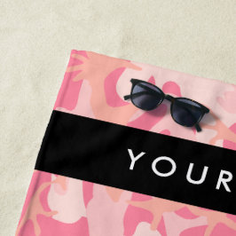 Toalla De Playa Patrón de camuflaje rosa, tu nombre, Personalizabl