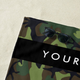 Toalla De Playa Patrón de camuflaje verde, nombre, personalización