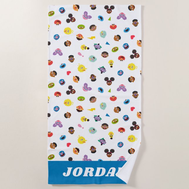 Toalla De Playa Patrón de caras comunes | Añadir su nombre (Anverso)