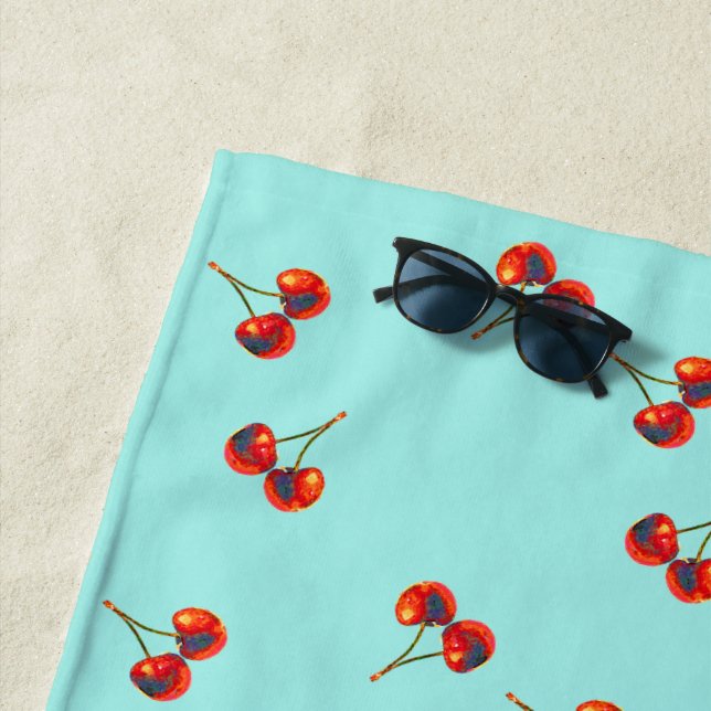 Toalla De Playa Patrón de cerezas rojo vivo (In situ)